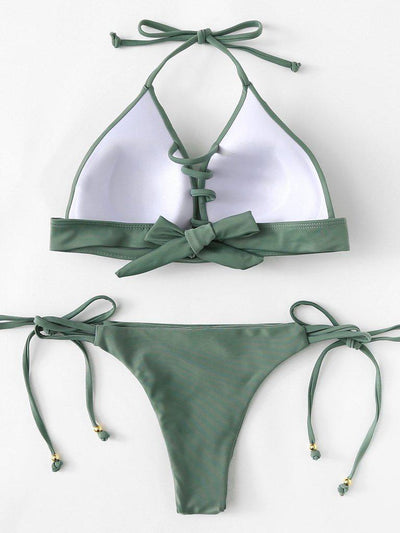 Self Tie Halterneck Strappy Bikini Set-swimwear-Des Mess