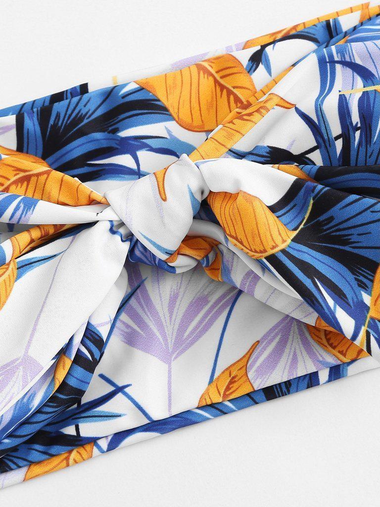 Leaf Print Knot Front Bikini Set-swimwear-Des Mess