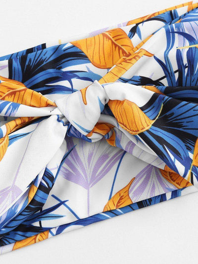 Leaf Print Knot Front Bikini Set-swimwear-Des Mess