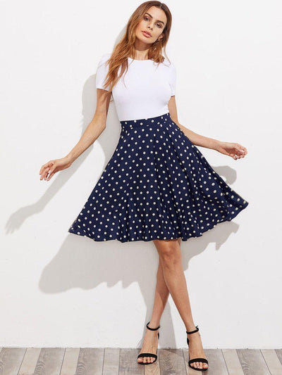 Hidden Pocket Detail Polka Dot Circle Skirt-bottom-Des Mess