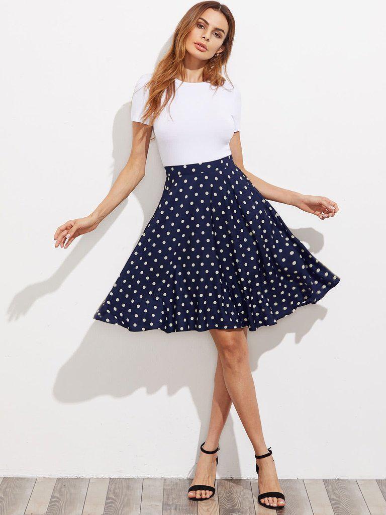 Hidden Pocket Detail Polka Dot Circle Skirt-bottom-Des Mess