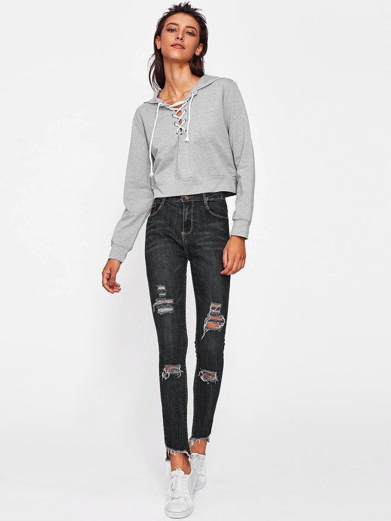 Frayed Hem Ripped Jeans-bottom-Des Mess
