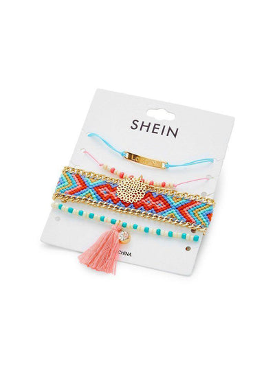 Woven & Beaded Bracelet Set With Tassel-jewelry-Des Mess