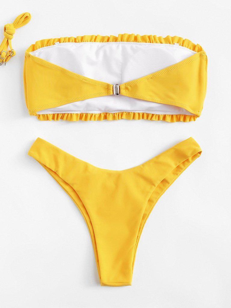 Crinkle Detail Bandeau Bikini Set-swimwear-Des Mess