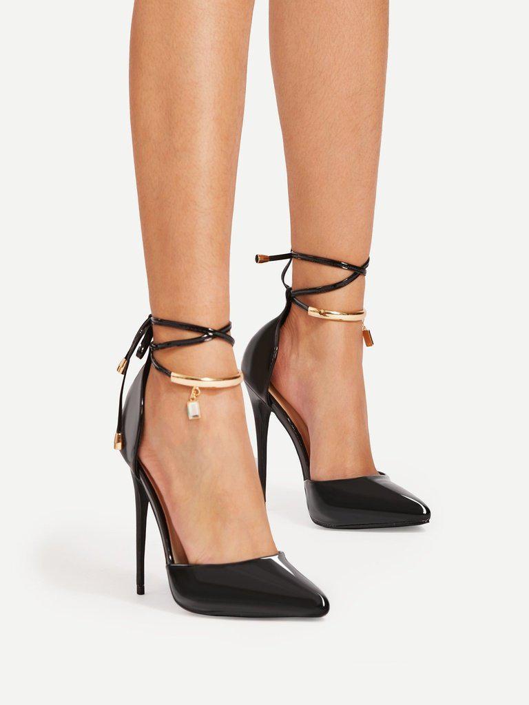 Pointed Toe Tie Leg Stiletto Heels-shoes-Des Mess