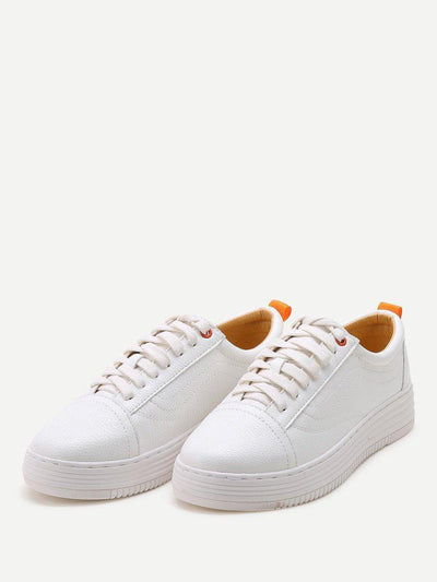 White Round Toe Lace Up Sneakers-shoes-Des Mess