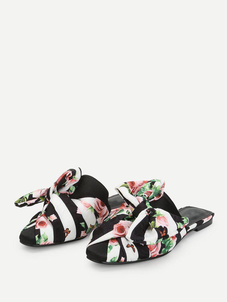 Bow Detail Floral Print Flats-shoes-Des Mess