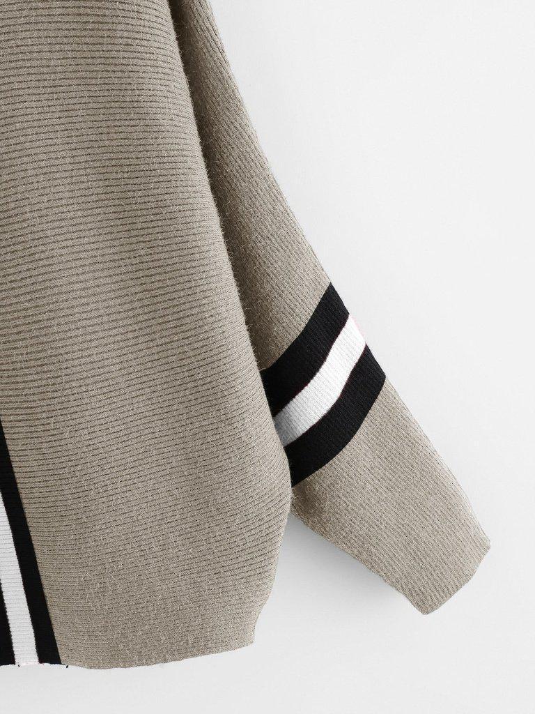 Contrast Striped Panel Ribbed Sweater-outerwear-Des Mess