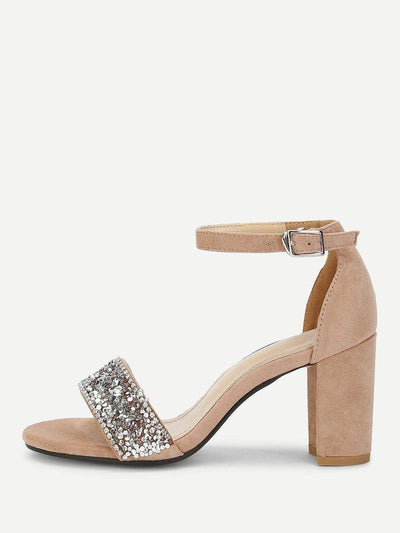 Rhinestone Decorated Block Heeled Sandals-shoes-Des Mess