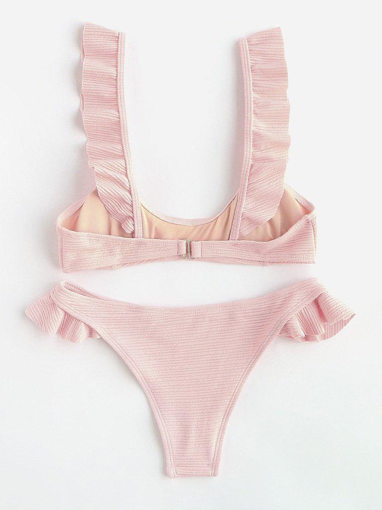 Ruffle Strap Textured Bikini Set-swimwear-Des Mess