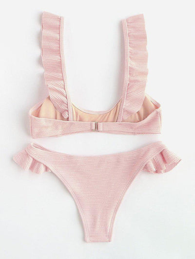 Ruffle Strap Textured Bikini Set-swimwear-Des Mess