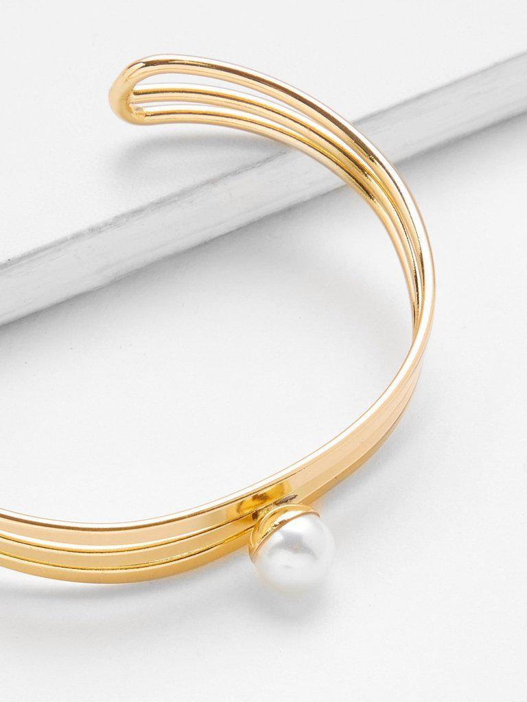 Faux Pearl Open Cuff Bracelet-jewelry-Des Mess