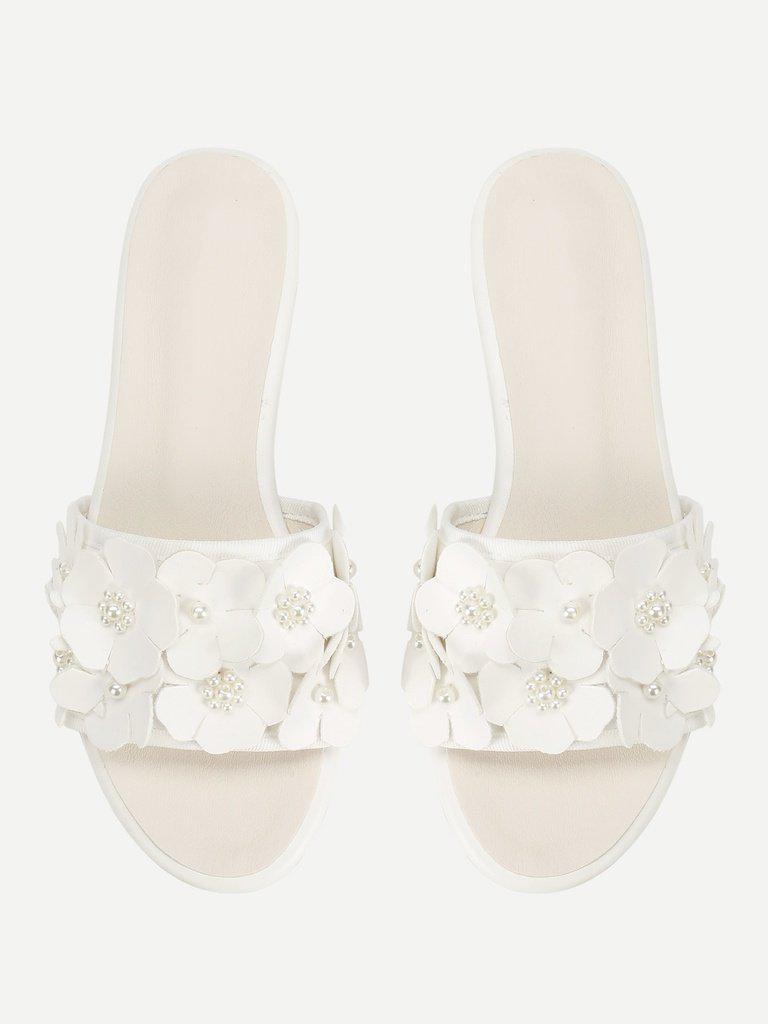 Flower Decorated PU Flat Sliders-shoes-Des Mess