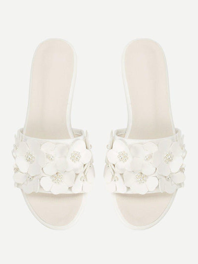 Flower Decorated PU Flat Sliders-shoes-Des Mess