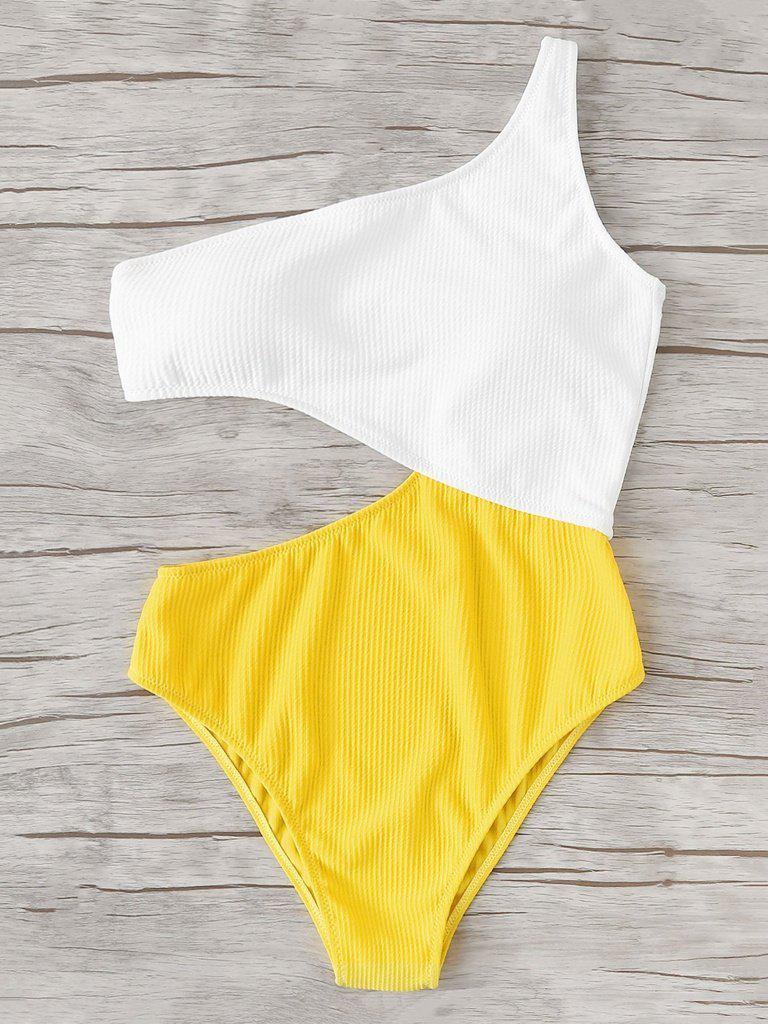 Two Tone Cut Out Swimsuit-swimwear-Des Mess