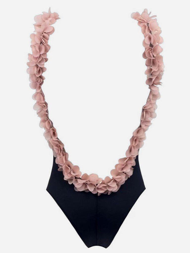 Stereo Flowers Detail Low Back Swimsuit-swimwear-Des Mess