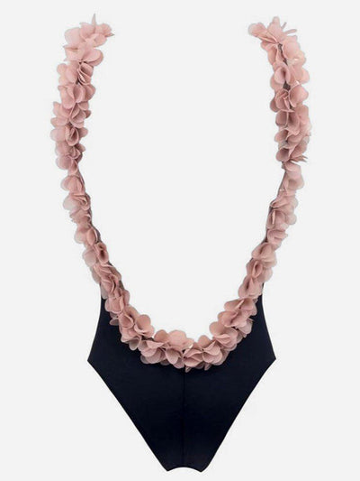 Stereo Flowers Detail Low Back Swimsuit-swimwear-Des Mess