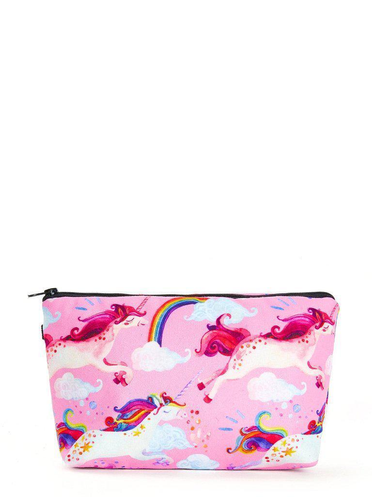 Unicorn & Rainbow Print Zipper Pouch-makeup-Des Mess