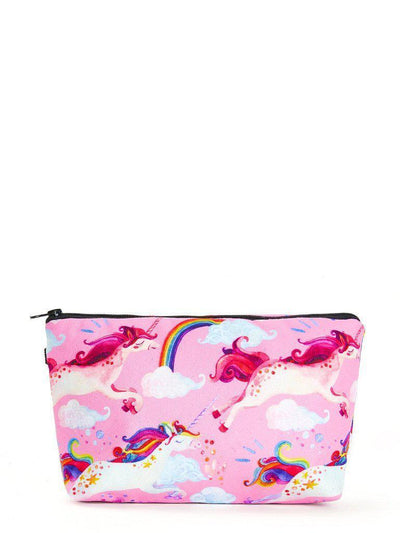 Unicorn & Rainbow Print Zipper Pouch-makeup-Des Mess