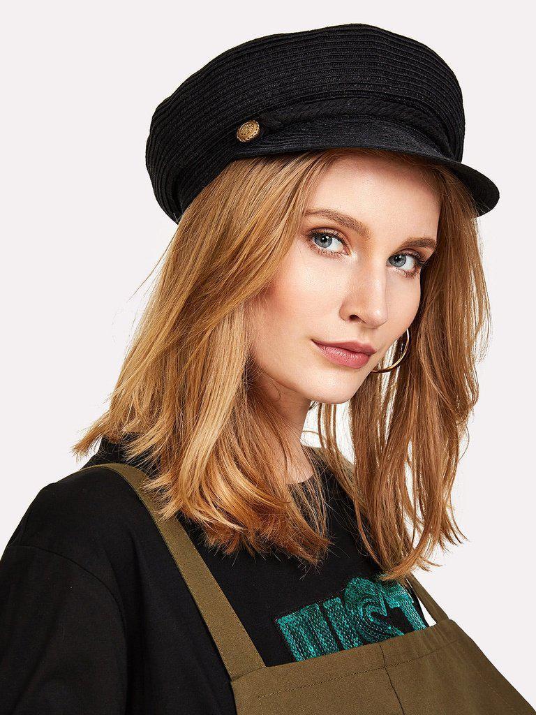Button Detail Rib Bakerboy Cap-accessories-Des Mess