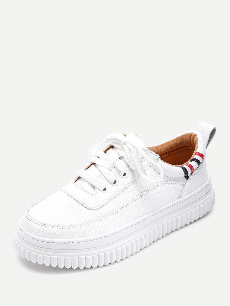 Striped Detail Lace Up Sneakers-shoes-Des Mess