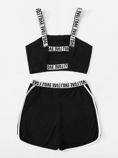 Two Tone Lettering Sports Bra & Shorts Set-sportswear-Des Mess