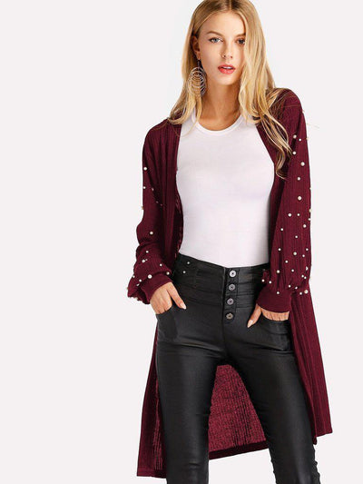 Pearl Beading Balloon Sleeve Cardigan-outerwear-Des Mess