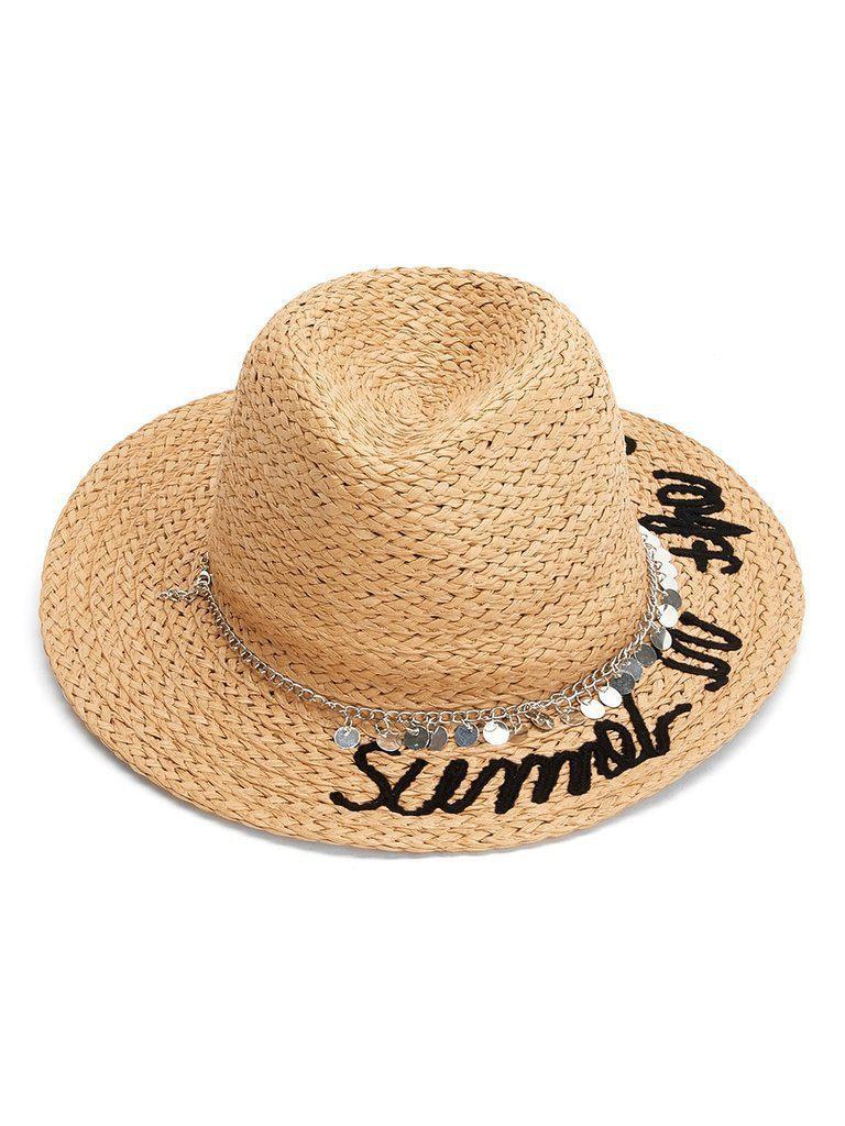 Chain Decorated Straw Fedora Hat-accessories-Des Mess