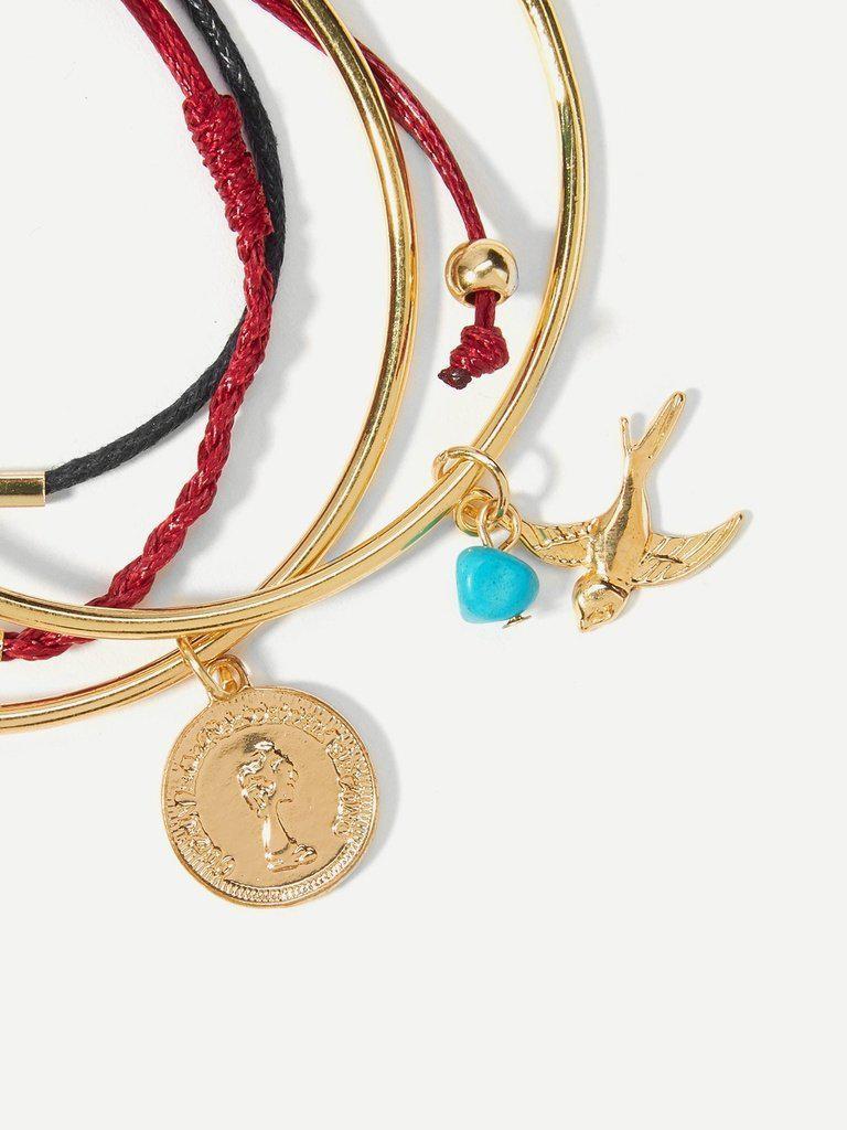 Bird & Tassel Detail Bracelets Set 4pcs--Des Mess