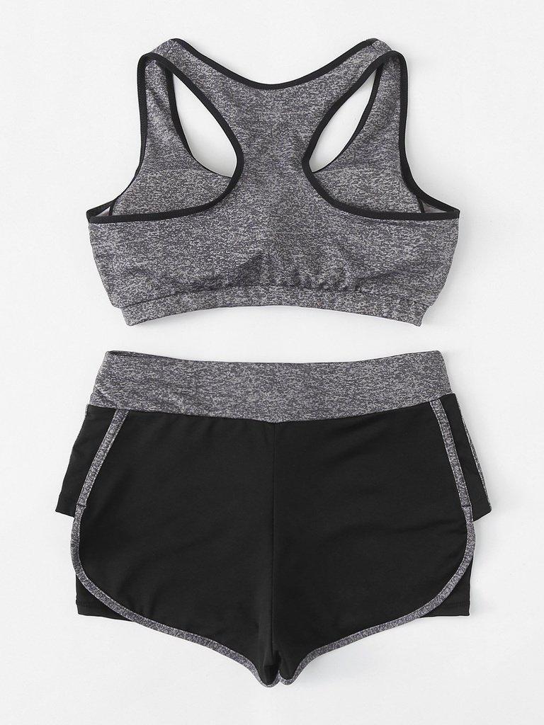 Contrast Trim Sports Bra And Shorts-sportswear-Des Mess
