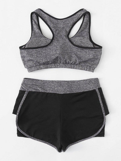 Contrast Trim Sports Bra And Shorts-sportswear-Des Mess