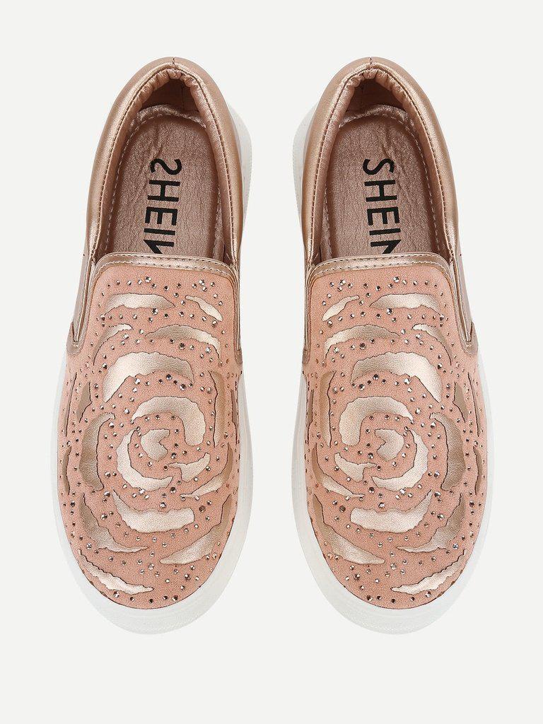 Rhinestone Detail Flatform PU Sneakers-shoes-Des Mess