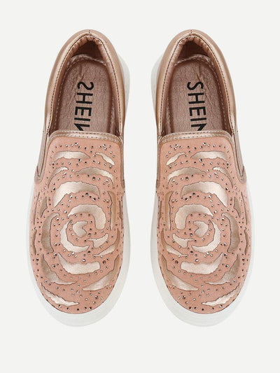 Rhinestone Detail Flatform PU Sneakers-shoes-Des Mess