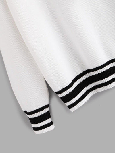 Contrast Stripe Trim Bow Tie Neck Jumper-outerwear-Des Mess