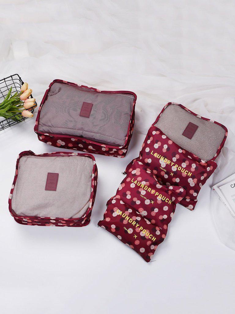 6 Pcs Travel Bags Set Floral Storage Bag-others-Des Mess