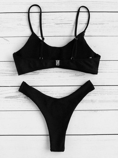 Spaghetti Strap High Leg Bikini Set-swimwear-Des Mess