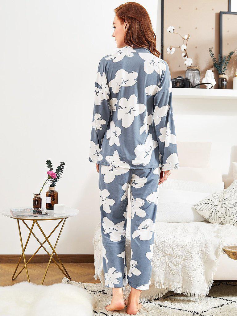 Florals Wrap Top & Pants Pj Set-loungewear-Des Mess