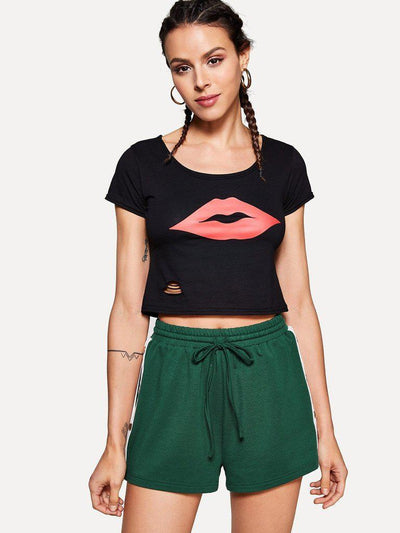 Buttoned Contrast Side Drawstring Shorts-bottom-Des Mess