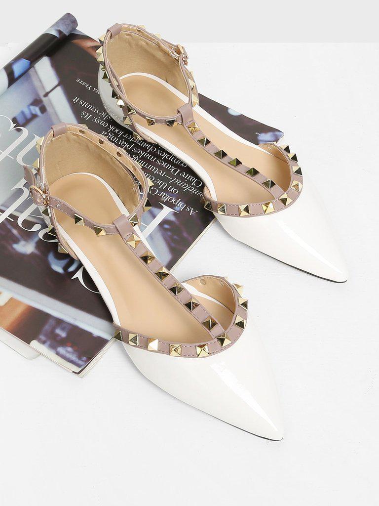 T-strap Studded Ballet Flats-shoes-Des Mess
