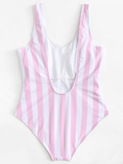 Ruched Detail Low Back Striped Swimsuit-swimwear-Des Mess