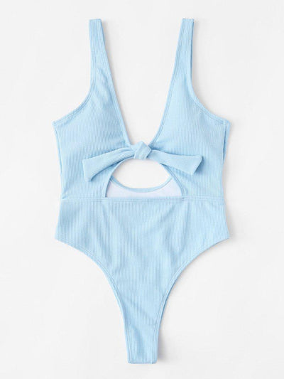 Knot Front Cut Out Swimsuit-swimwear-Des Mess
