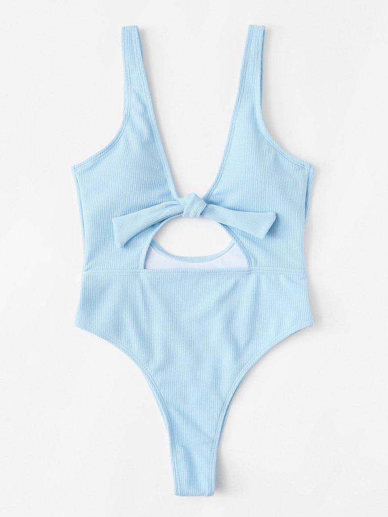 Knot Front Cut Out Swimsuit-swimwear-Des Mess