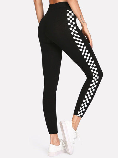Checkered Sideseam Stretch Leggings-bottom-Des Mess