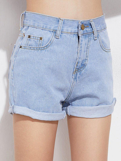 Rolled Cuff Denim Shorts-bottom-Des Mess