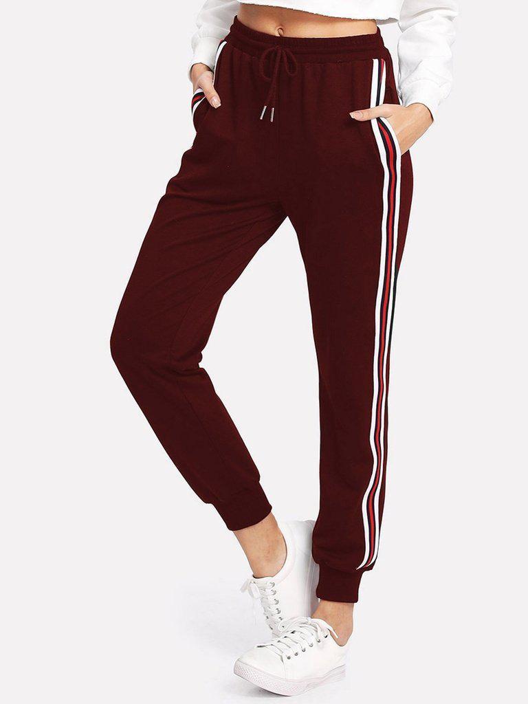 Striped Tape Side Drawstring Sweatpants-bottom-Des Mess