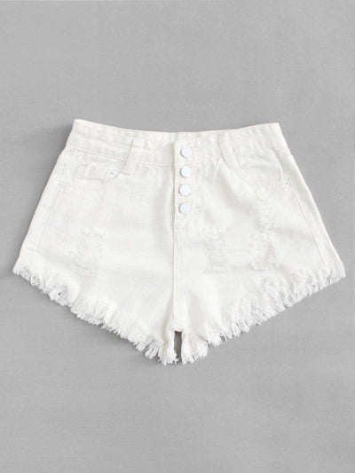 Button Up Raw Hem Denim Shorts-bottom-Des Mess