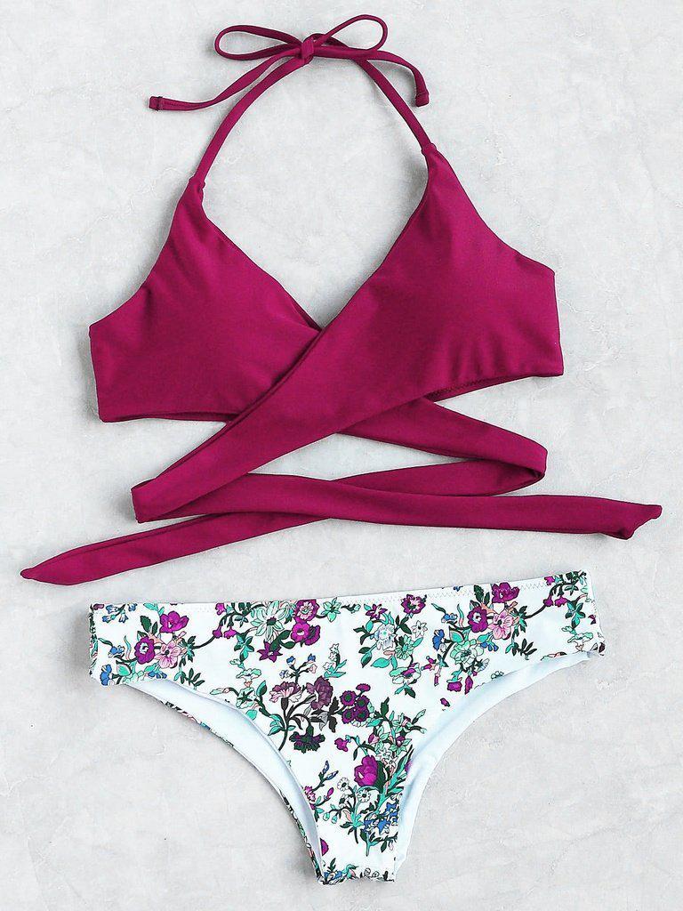 Floral Halter Wrap Knotted Back Bikini Set--Des Mess