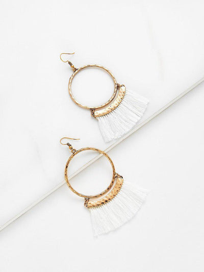 Fringe Tassel Hoop Drop Earrings-jewelry-Des Mess