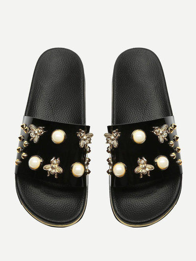 Faux Pearl Decorated Slippers-shoes-Des Mess