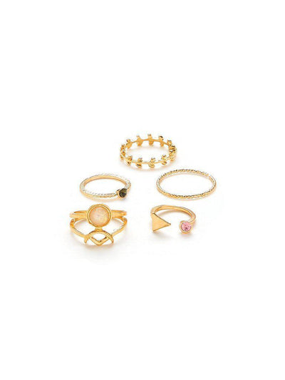 Leaf & Geometric Design Ring Set With Gemstone-jewelry-Des Mess